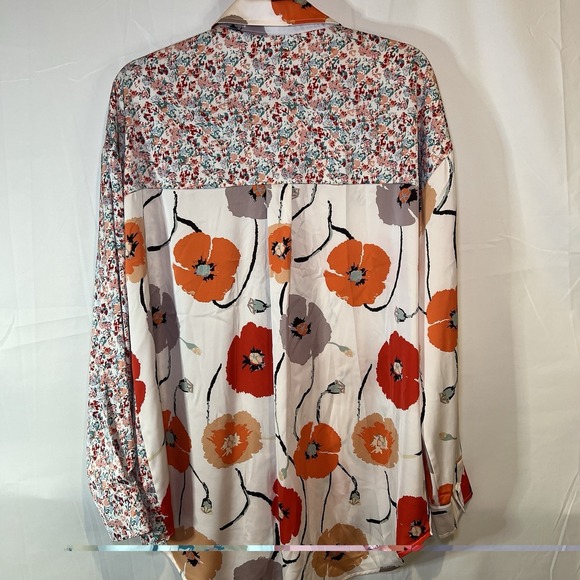 Entro Size XL Floral Long Sleeve Button Front Satin Blouse Spring Colorful - Picture 5 of 6